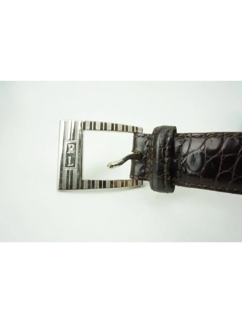 Ralph Lauren Silver RL Buckle Brown Alligator/Crocodile MAde in USA Belt L